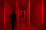 Spatial Environment in Red Light (Ambiente Spaziale a Luce Rossa), Lucio Fontana (Italian, 1899–1968), Painted wood, glass tubes, neon, and mixed media